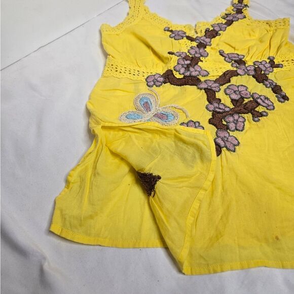 JOHNNY WAS Joystick yellow hand stitched embroidered butterfly floral tank top M - Picture 5 of 10